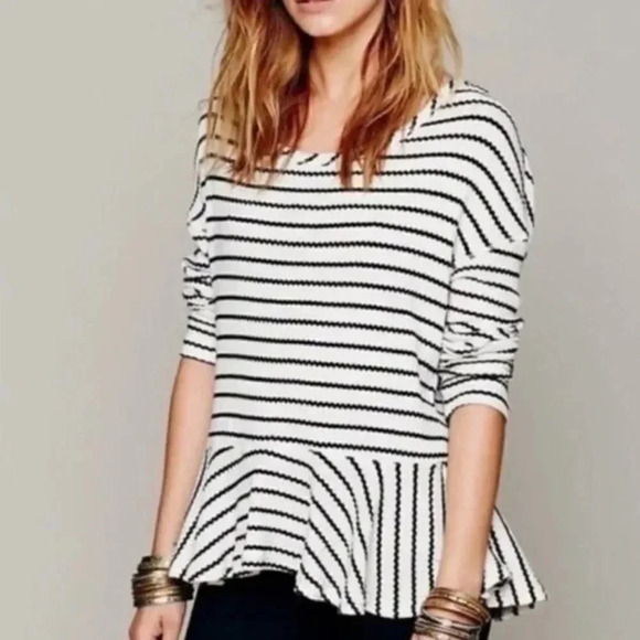 Free People Black and White Peplum Top - Picture 1 of 15